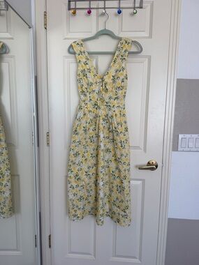 Yellow Floral Maxi Dress with Tie Front